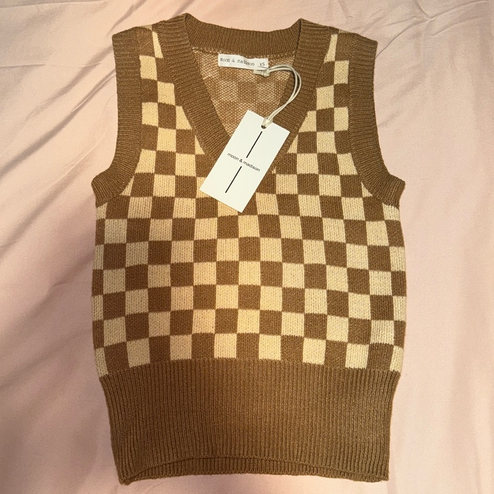 Moon and Madison Checkered Sweatervest
